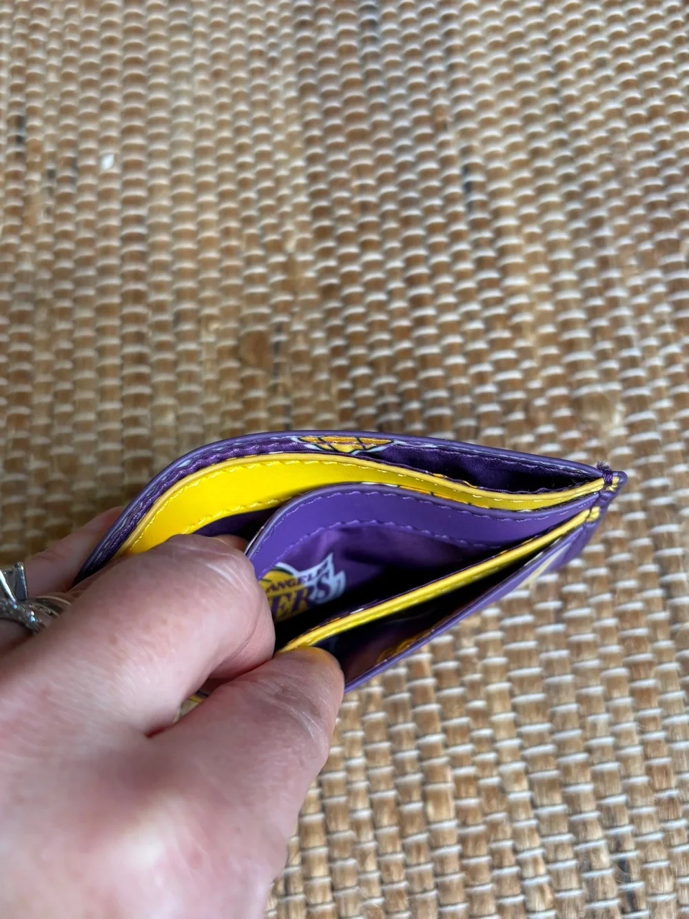 Loungefly NBA Los Angeles Lakers Card Holder Wallet Vegan Leather Purple Gold
